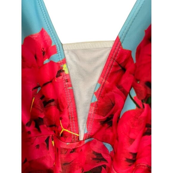 Floral Backless Bathing Suit XL Blue Flutter Feminine Chic Glam Preppy Dainty - Picture 9 of 15